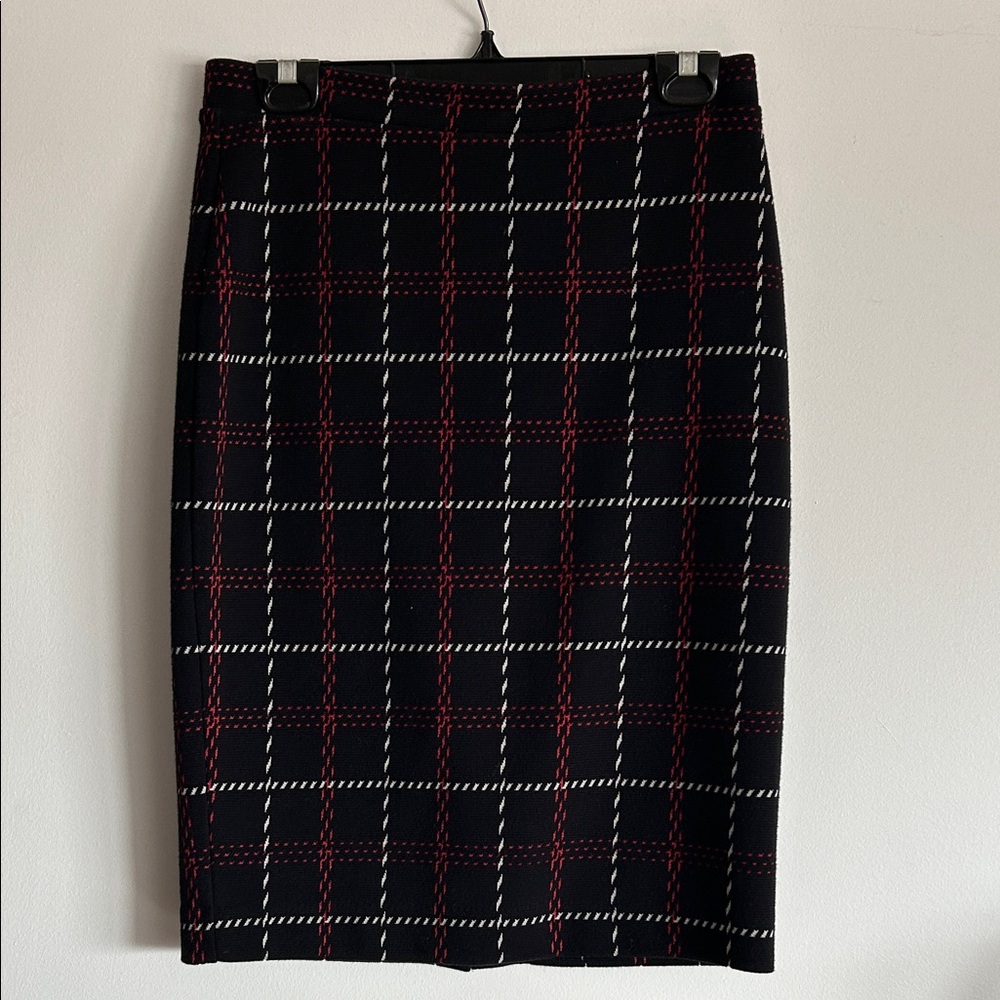 Ann Taylor | Black Plaid Pencil Skirt with Red and White Windowpane